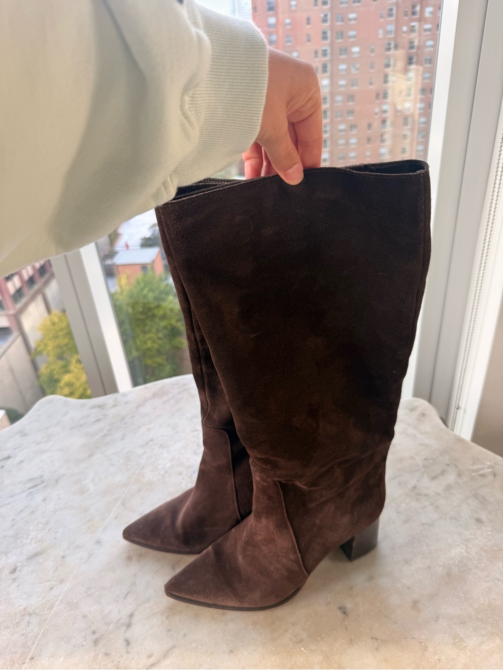 Vince Camuto Lumina Pointed Toe Wide Calf Dark Brown Suede Pointed-Toe Boots